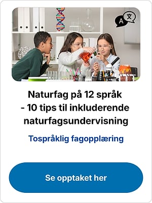"Naturfag på 12 språk – 10 tips til felles naturfagsundervisning" med elever som gjør et naturfagseksperiment