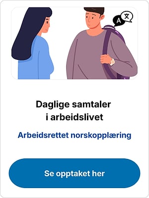 Illustrasjon til webinaret "Daglige samtaler i arbeidslivet" om norskopplæring i arbeidslivet